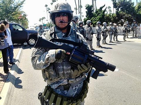 Police officer at a demonstration in Anaheim, California